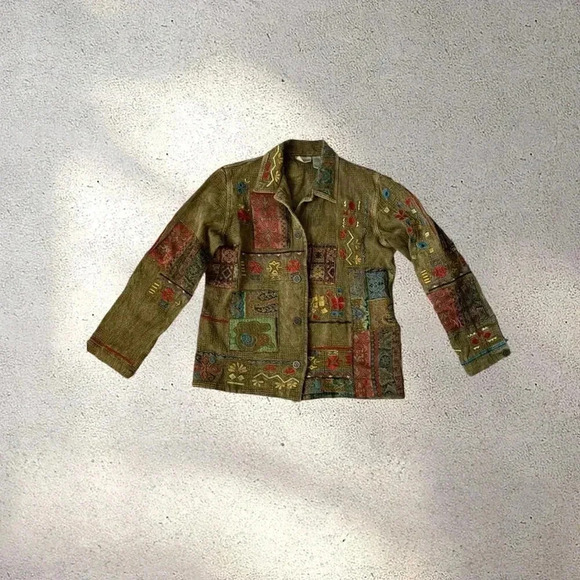 Vintage Chicos bohemian patchwork button down jacket size 0 - Picture 1 of 12